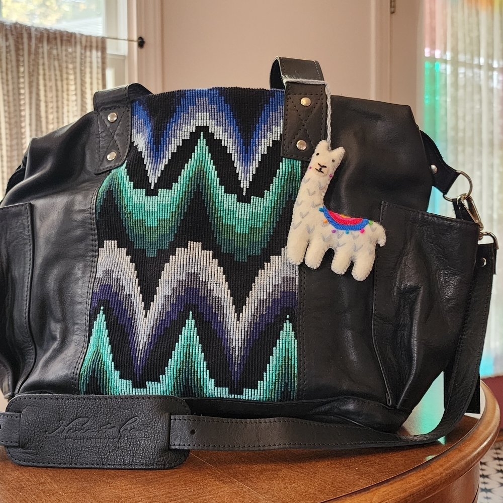 Nena & Co Convertible Day Bag - Black Leather + Huipil